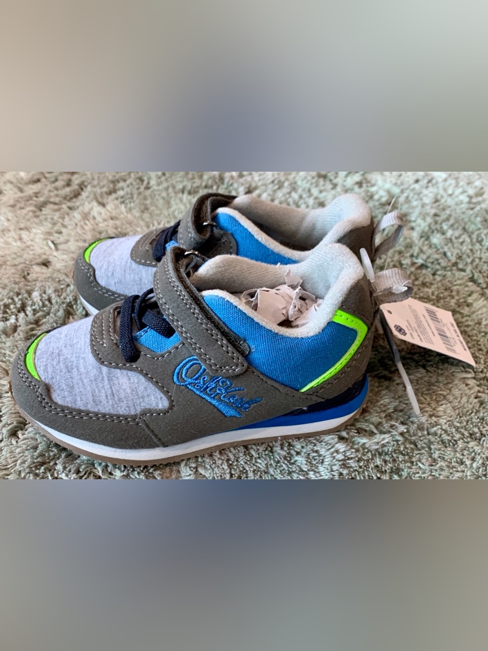 OshKosh B'gosh Gray, Blue & Neon Green Kids Velcro Sneakers